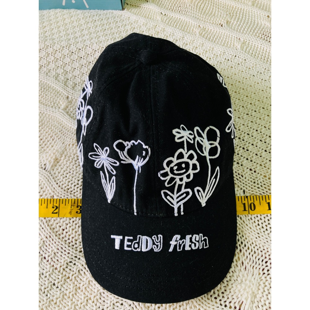 Teddy Fresh Baseball Cap Black White Floral Embroidery Cotton Adjustable - Picture 9 of 9